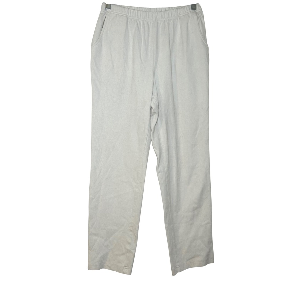 LL Bean Womens Off White Elastic Waist Cotton Knit Straight Leg Pants Small